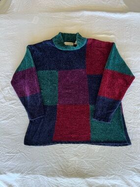 Carolyn Taylor Women’s L/G Colorblock Multicolor Knit Mock Neck Pullover Sweater